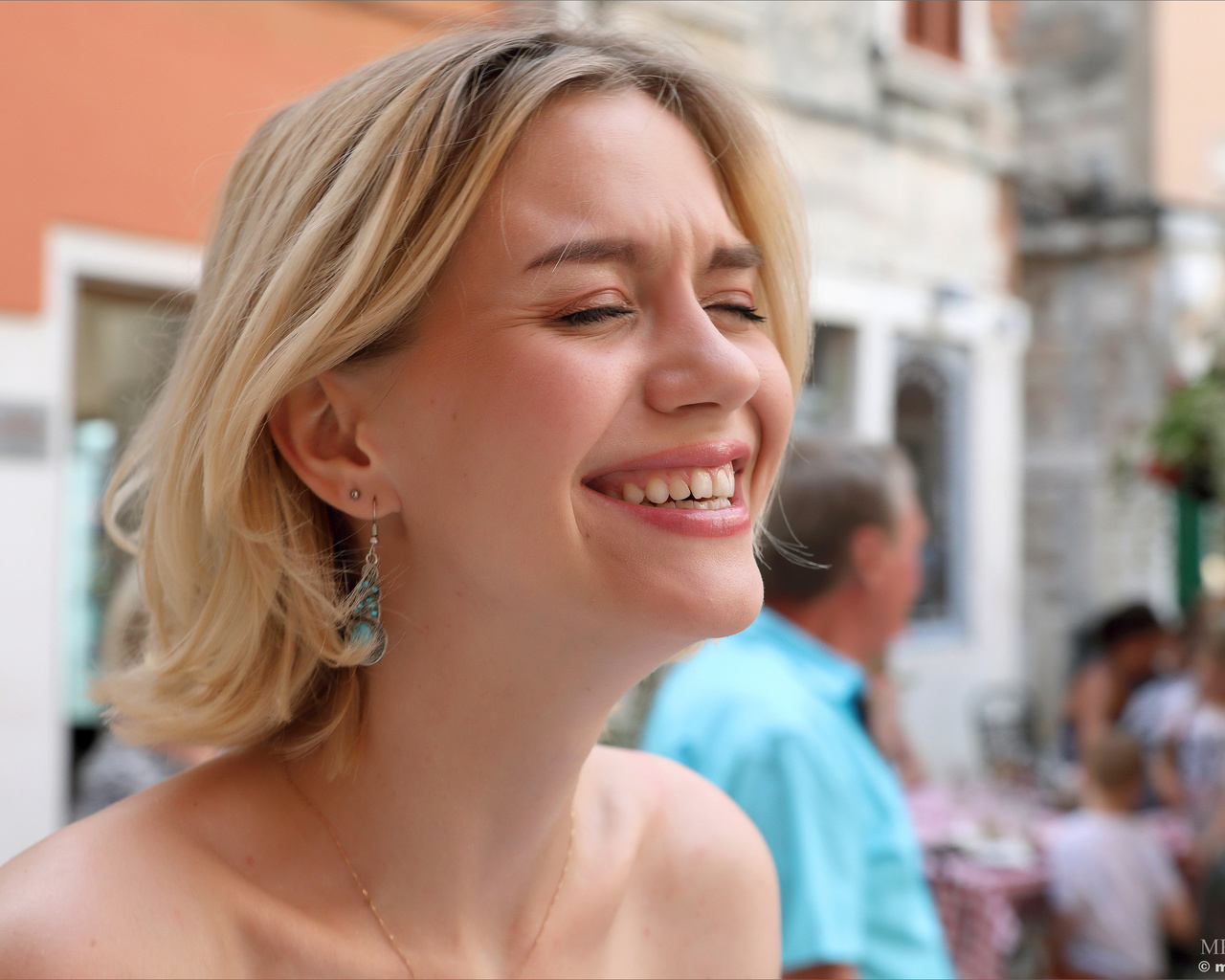 lana lane, laughing, lipstick, earring