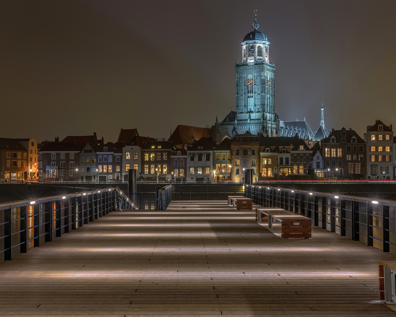 holanda, noite, luzes, ponte, arquitetura