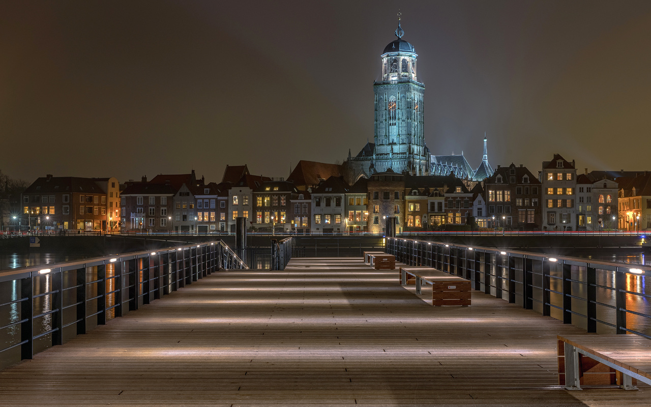 holanda, noite, luzes, ponte, arquitetura