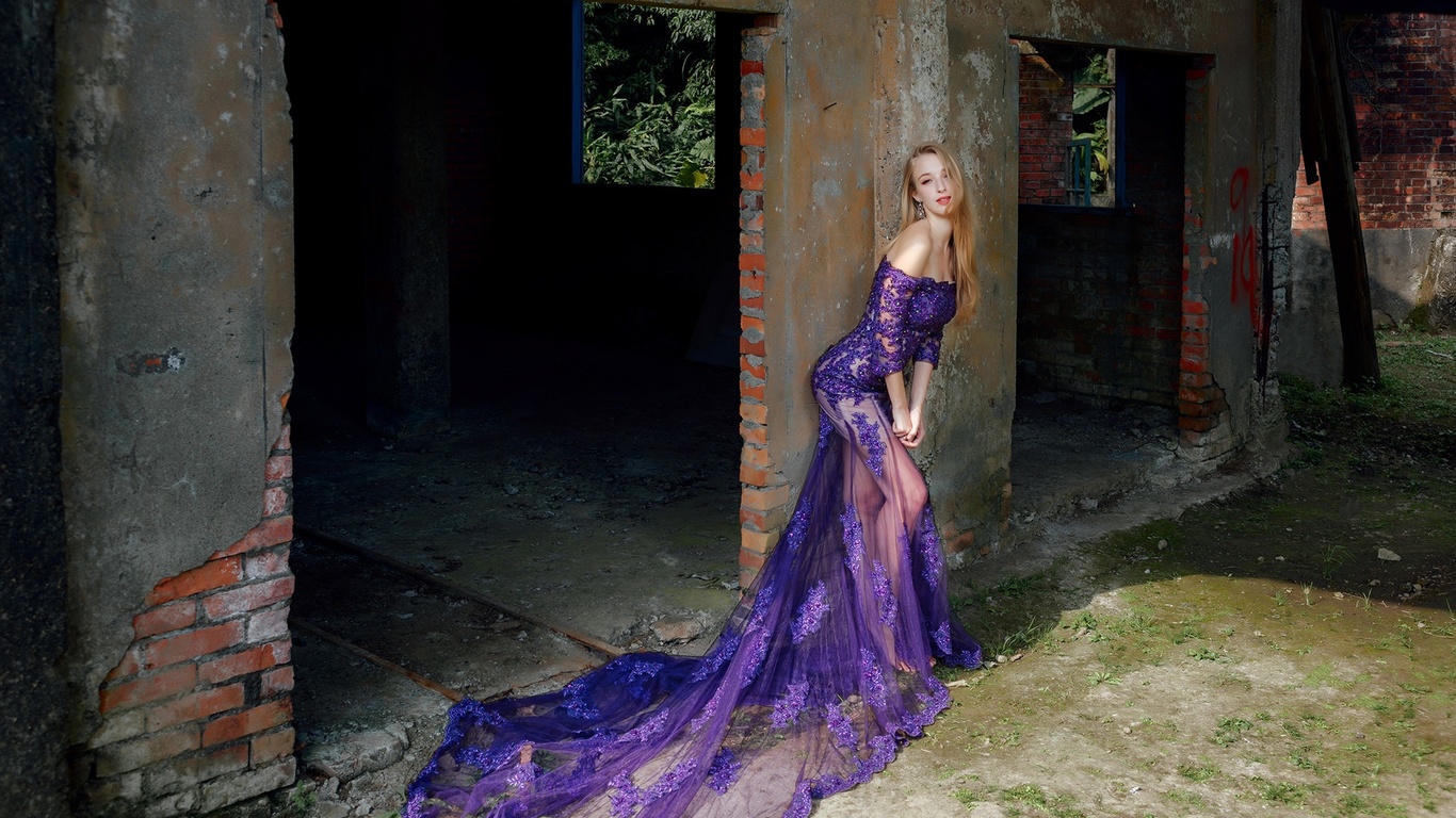 dress, purple, model, pose, beauty, blonde