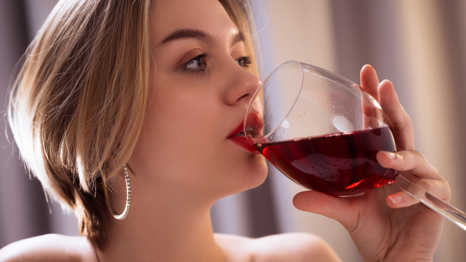 lana lane, wine, close up, lipstick