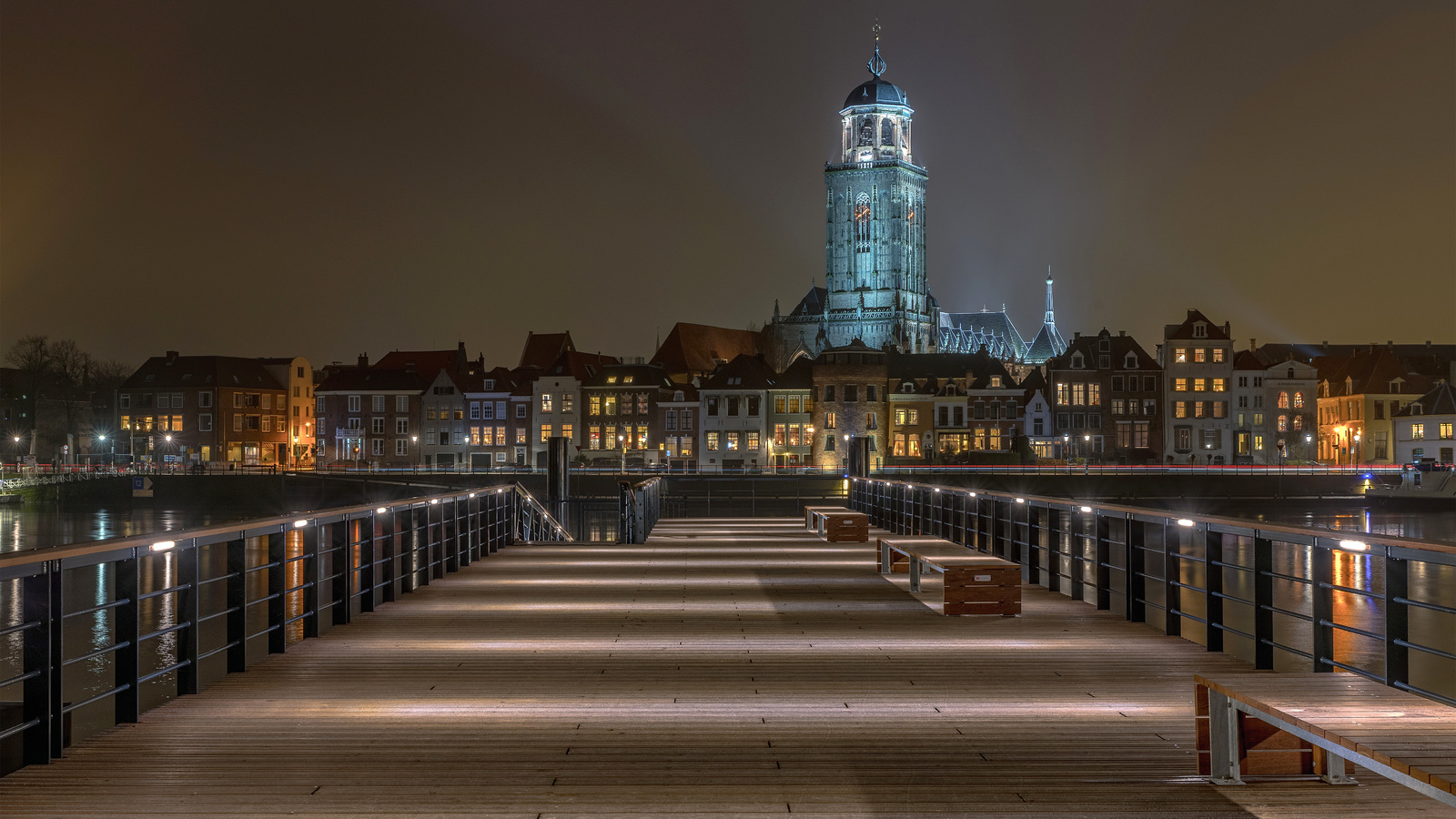 holanda, noite, luzes, ponte, arquitetura