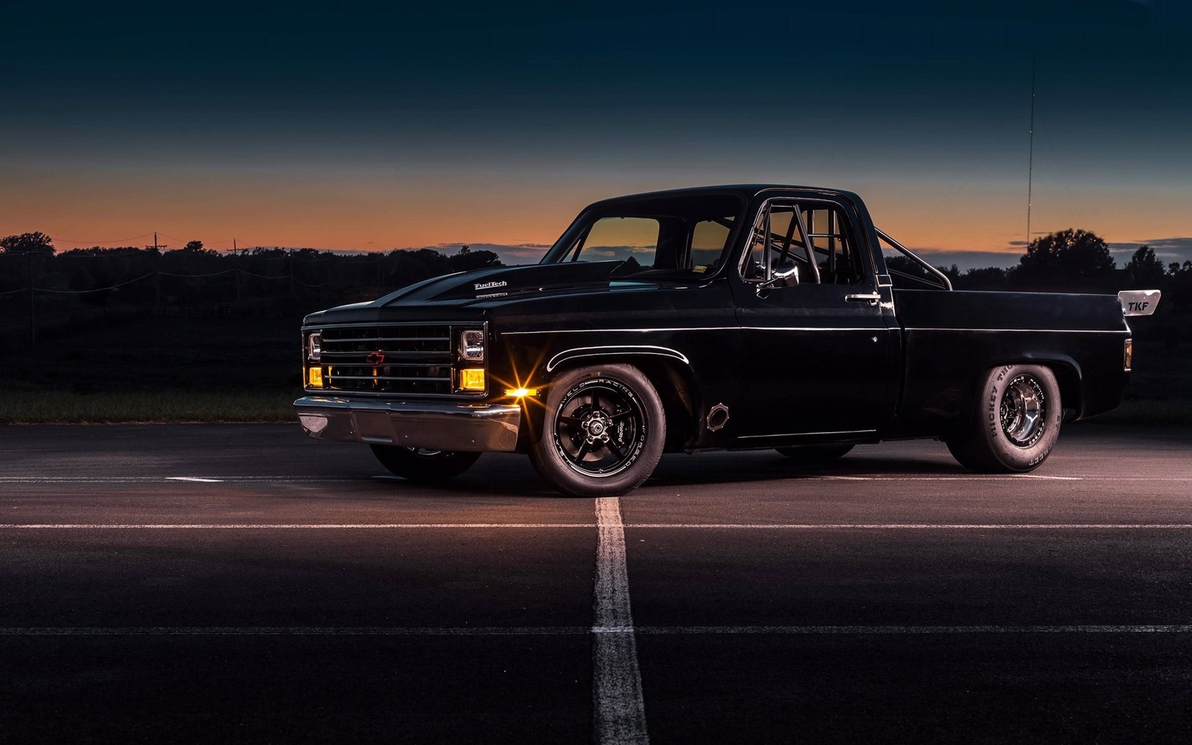 c 10, truck, black, pro street, chevrolet, night