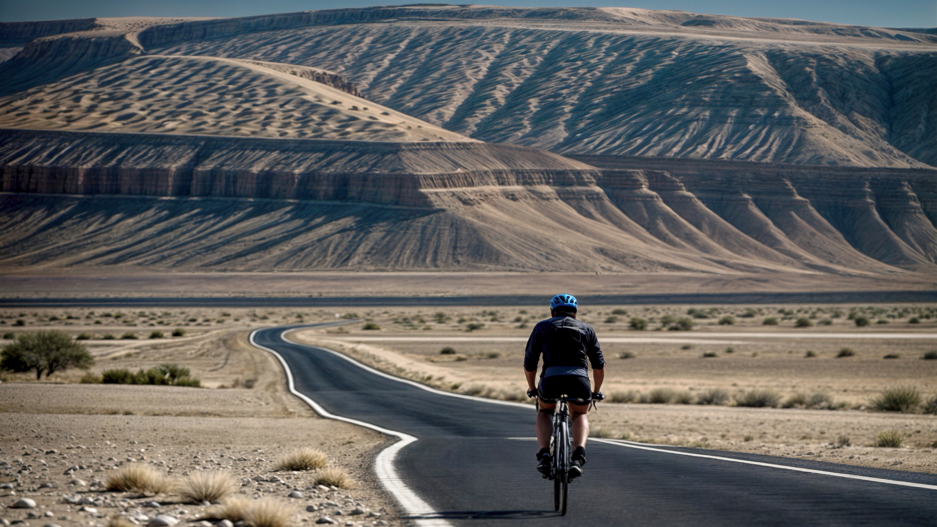 estrada, montanhas, bicicleta, deserto, calor, alta temperatura