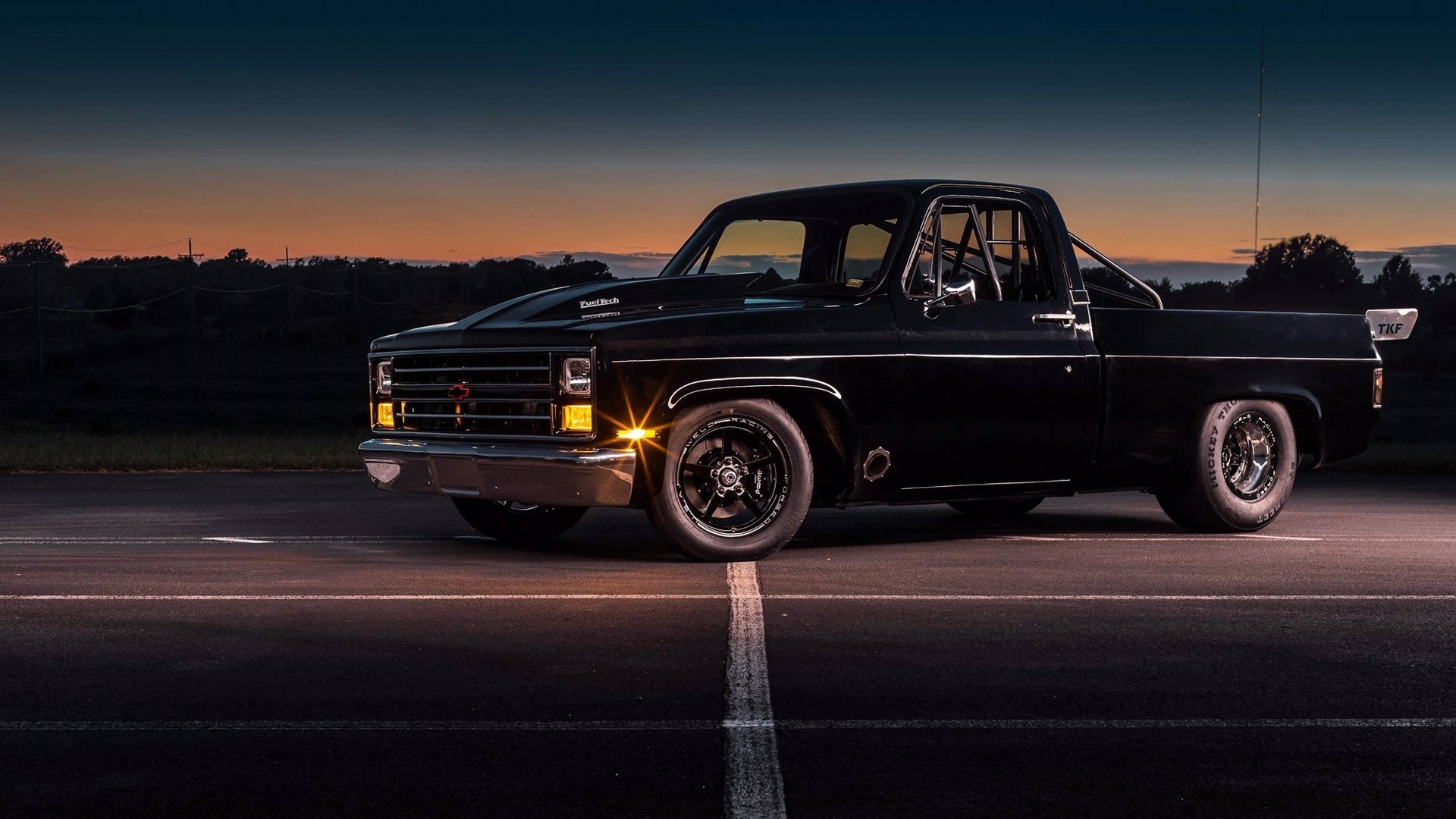 c 10, truck, black, pro street, chevrolet, night