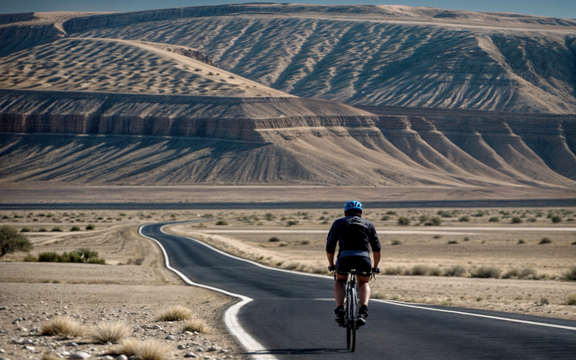 estrada, montanhas, bicicleta, deserto, calor, alta temperatura