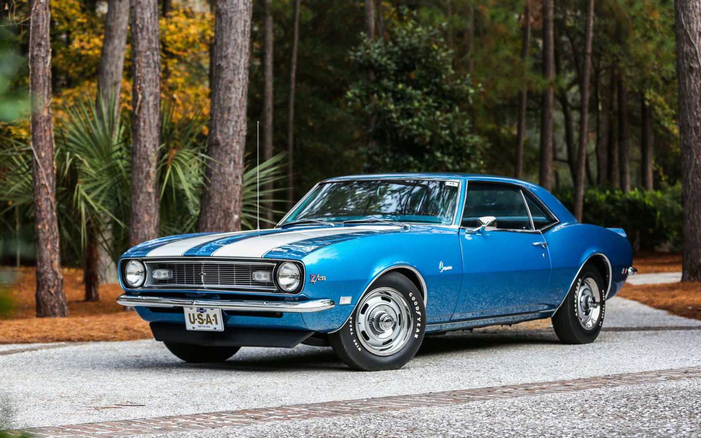 1968, blue, camaro, muscle, classic, z28, white stripes