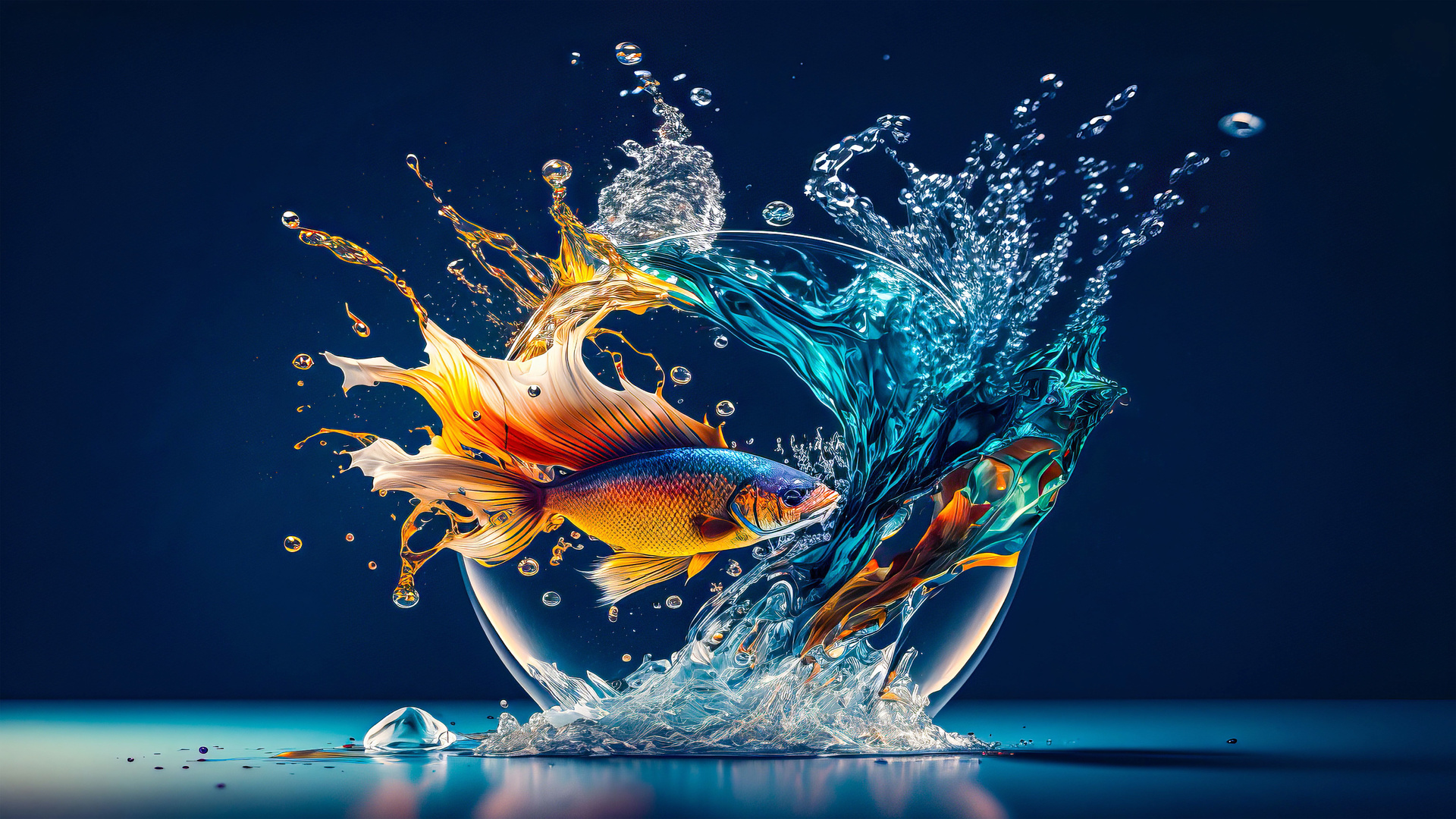 ai, art digital, peixe, 3d, abstrato, colorido, agua