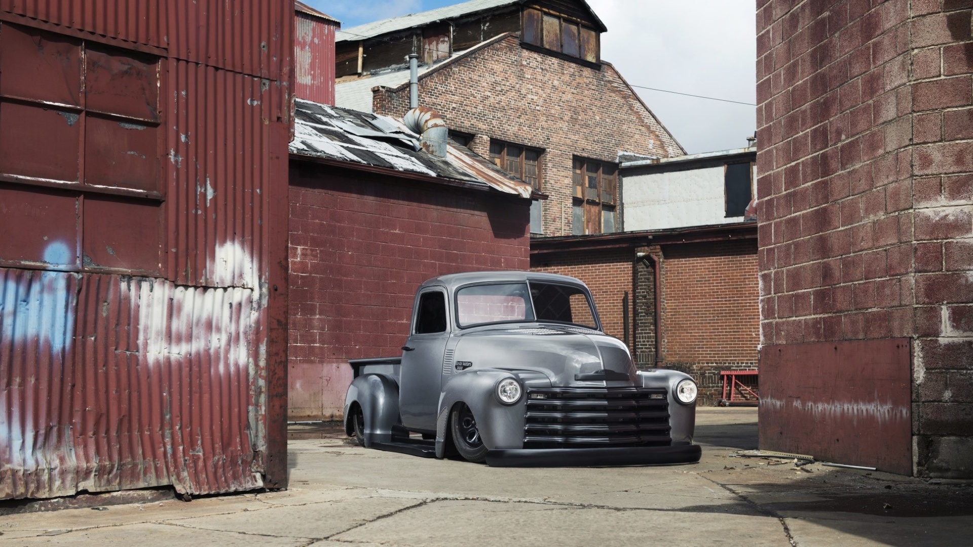 classic, truck, gray, 1949, chevrolet, 3100, lowered