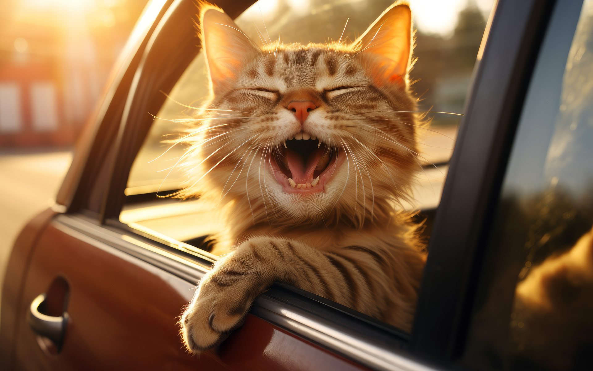 cat, summer vacation, car