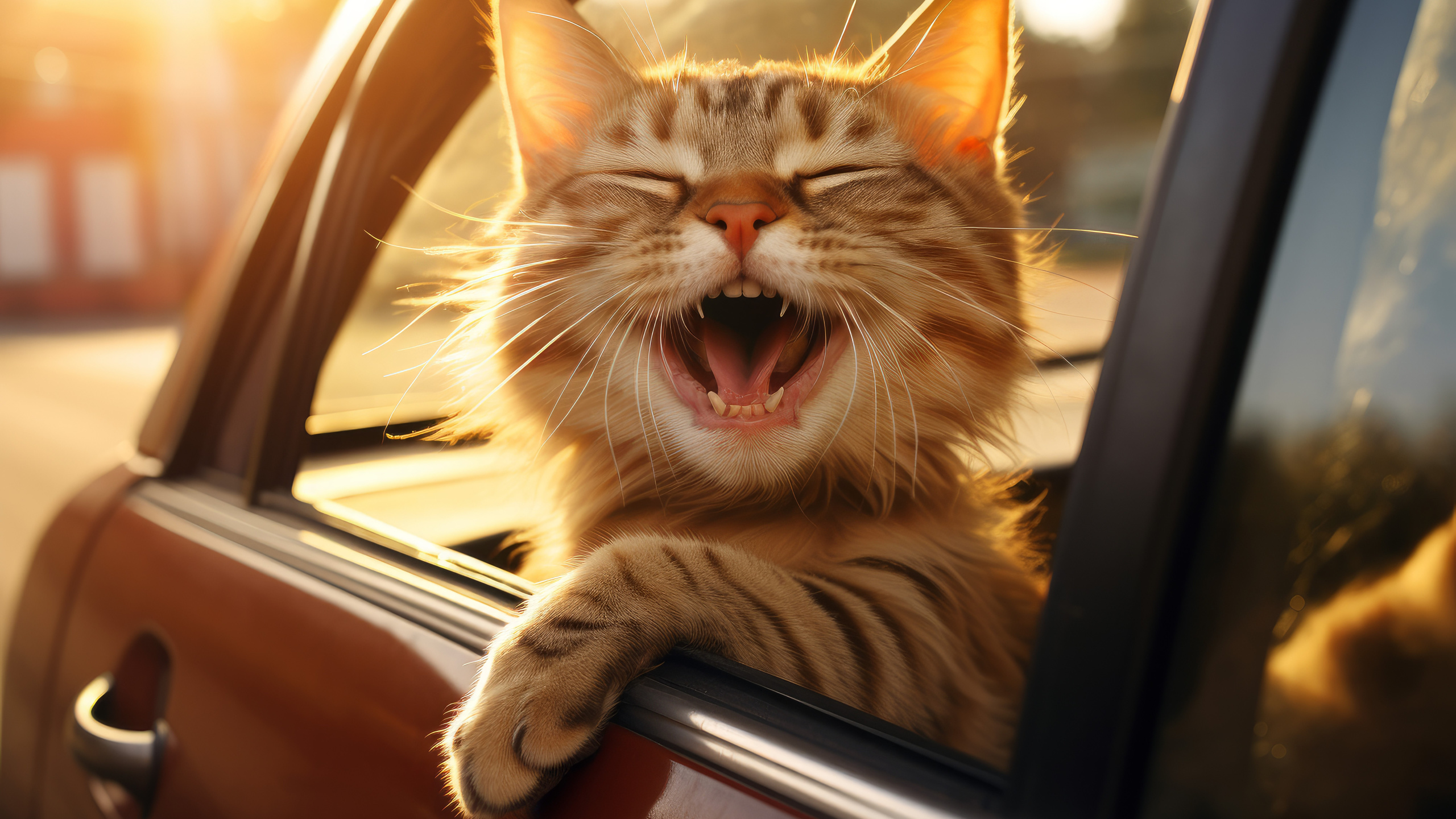 cat, summer vacation, car