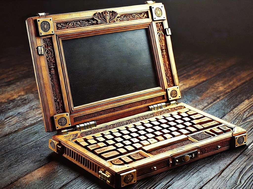 retro, laptop, wooden design, vintage, antique, ornate, steampunk, technology, rustic, unique