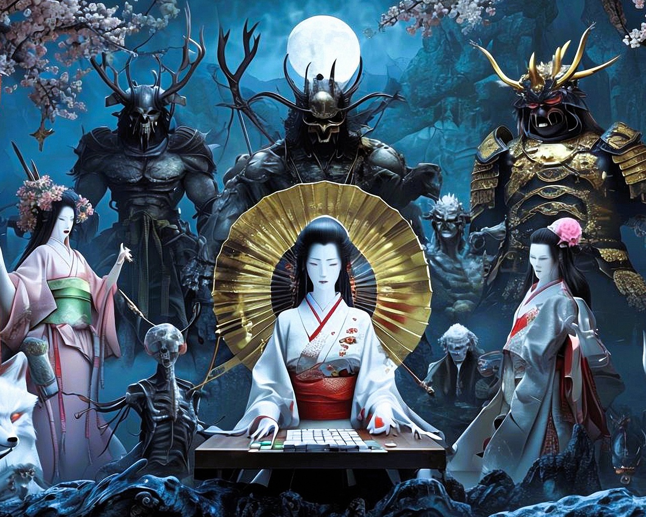 japanese mythology, folklore, demons, samurai, dragons, art, traditional, mythology, intricate, cultural