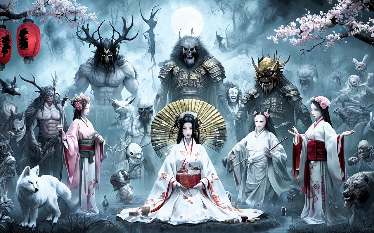 japanese mythology, folklore, demons, samurai, dragons, art, traditional, mythology, intricate, cultural