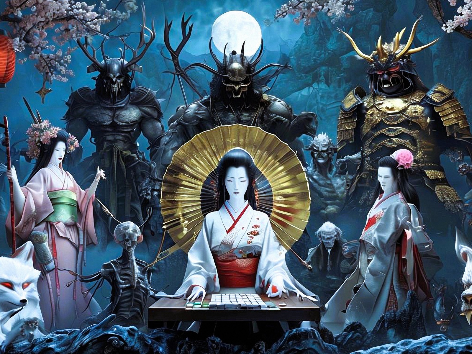 japanese mythology, folklore, demons, samurai, dragons, art, traditional, mythology, intricate, cultural