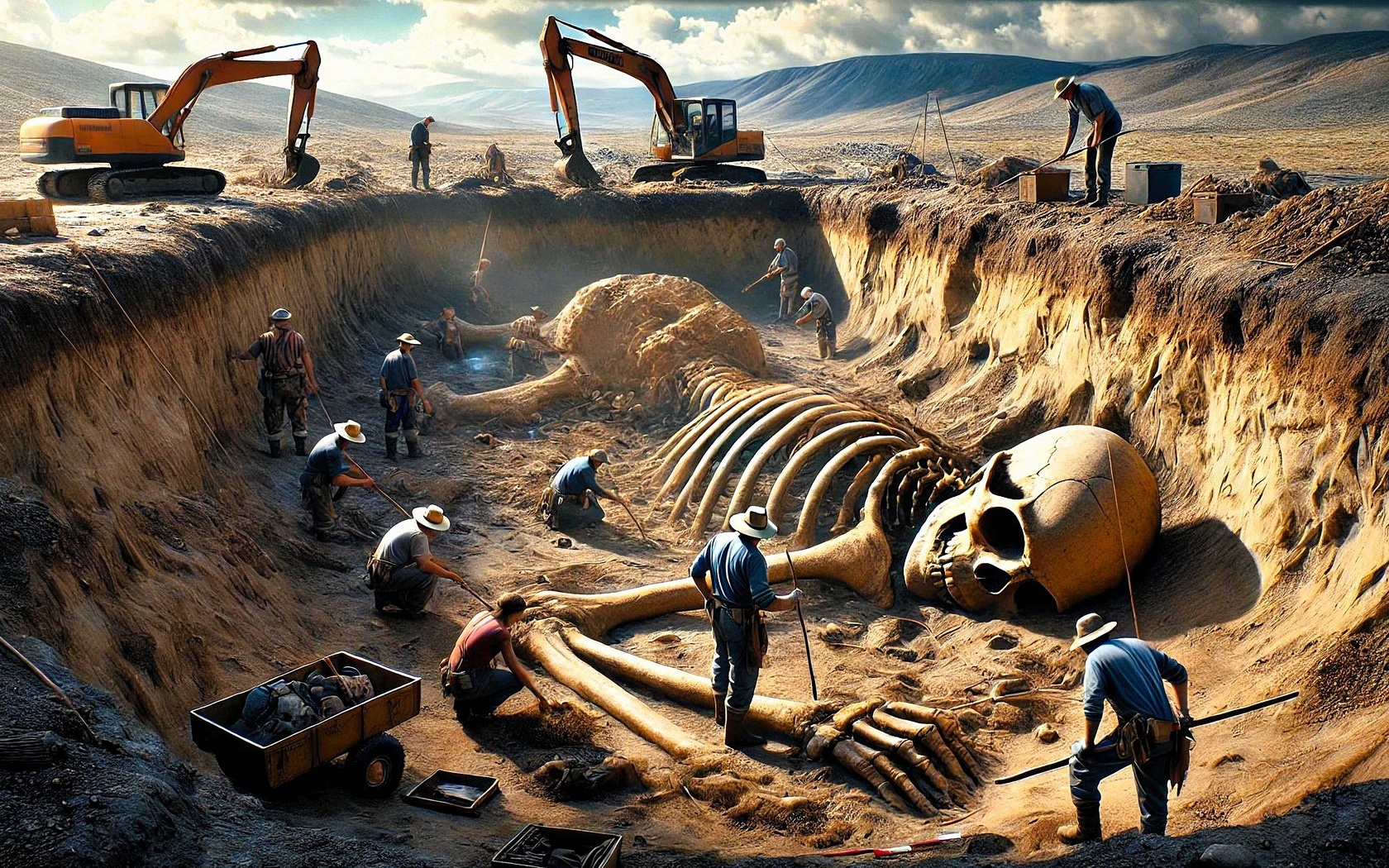 archaeology, excavation, giant skeleton, discovery, ancient bones, dig site, scientists, historical, mystery, desert