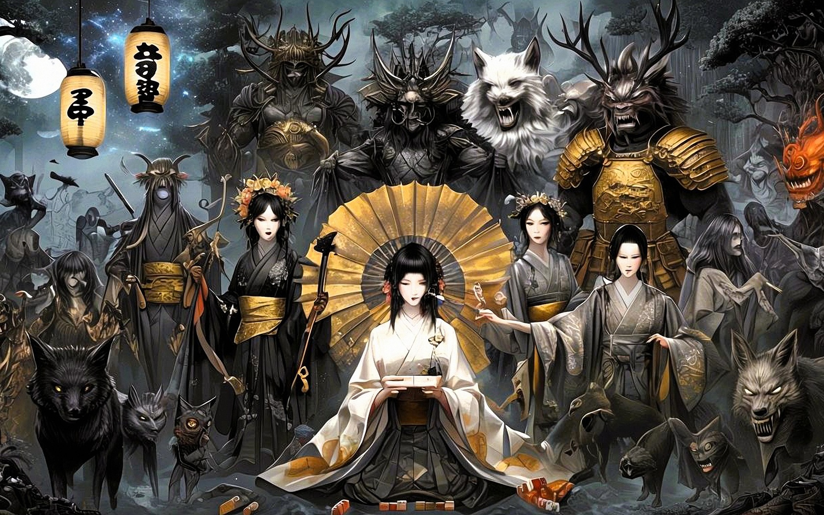 japanese mythology, folklore, demons, samurai, dragons, art, traditional, mythology, intricate, cultural