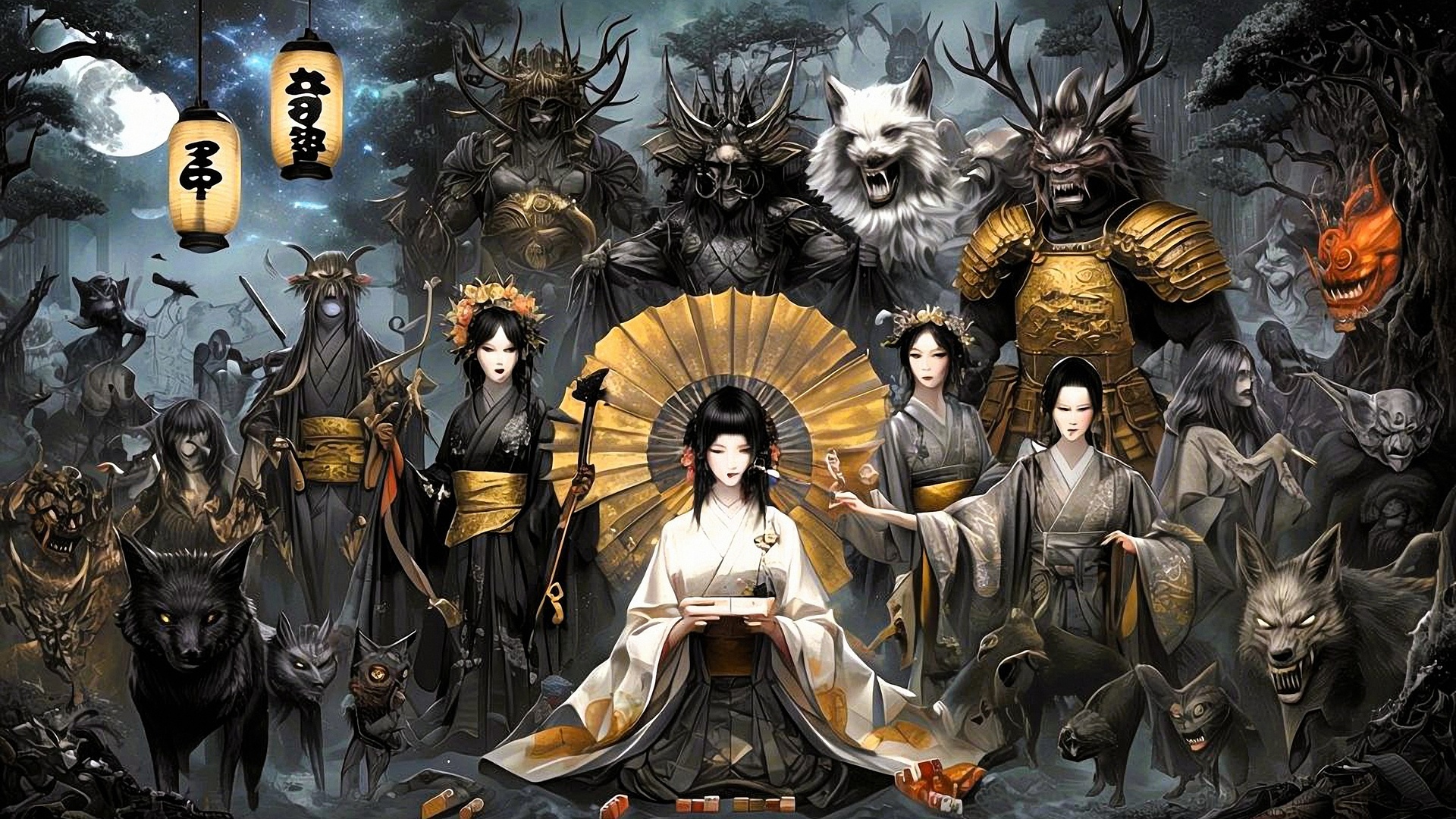 japanese mythology, folklore, demons, samurai, dragons, art, traditional, mythology, intricate, cultural