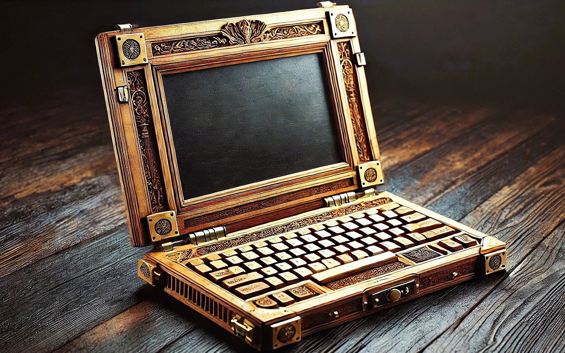 retro, laptop, wooden design, vintage, antique, ornate, steampunk, technology, rustic, unique