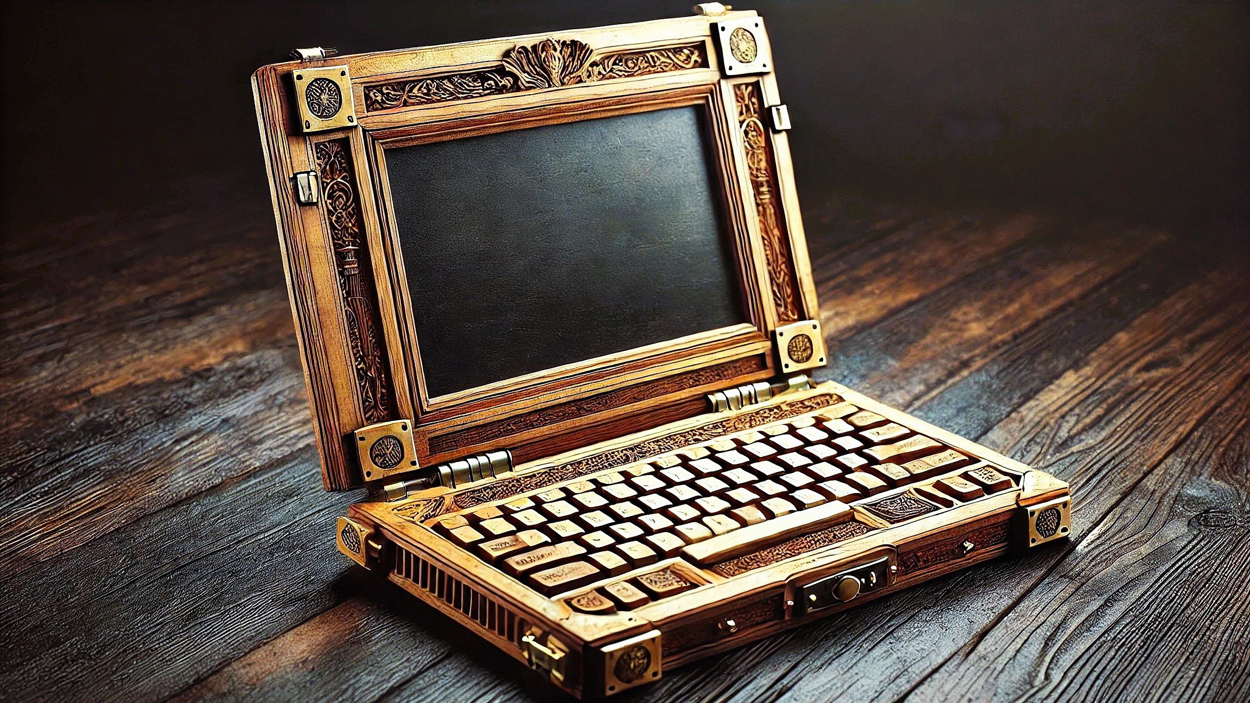 retro, laptop, wooden design, vintage, antique, ornate, steampunk, technology, rustic, unique