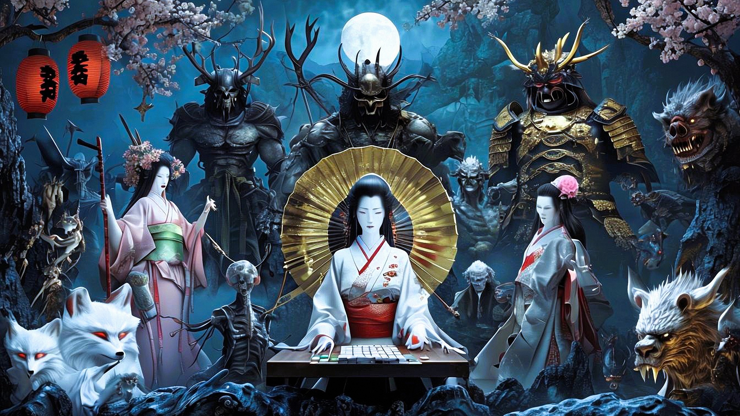 japanese mythology, folklore, demons, samurai, dragons, art, traditional, mythology, intricate, cultural