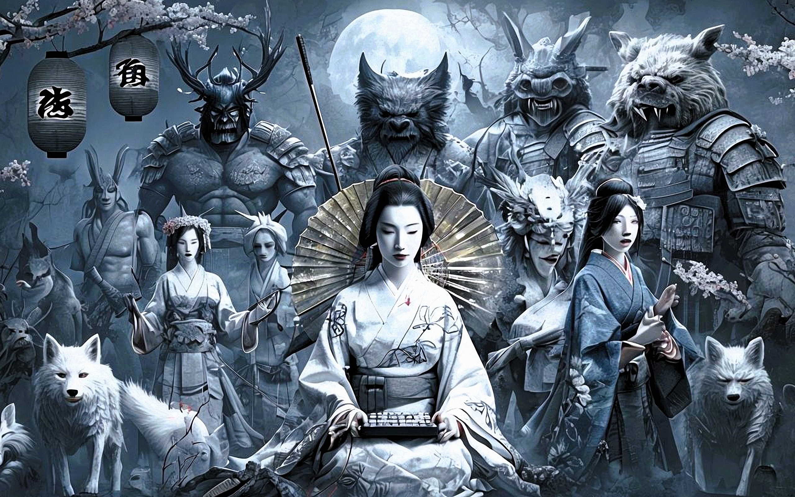 japanese mythology, folklore, demons, samurai, dragons, art, traditional, mythology, intricate, cultural