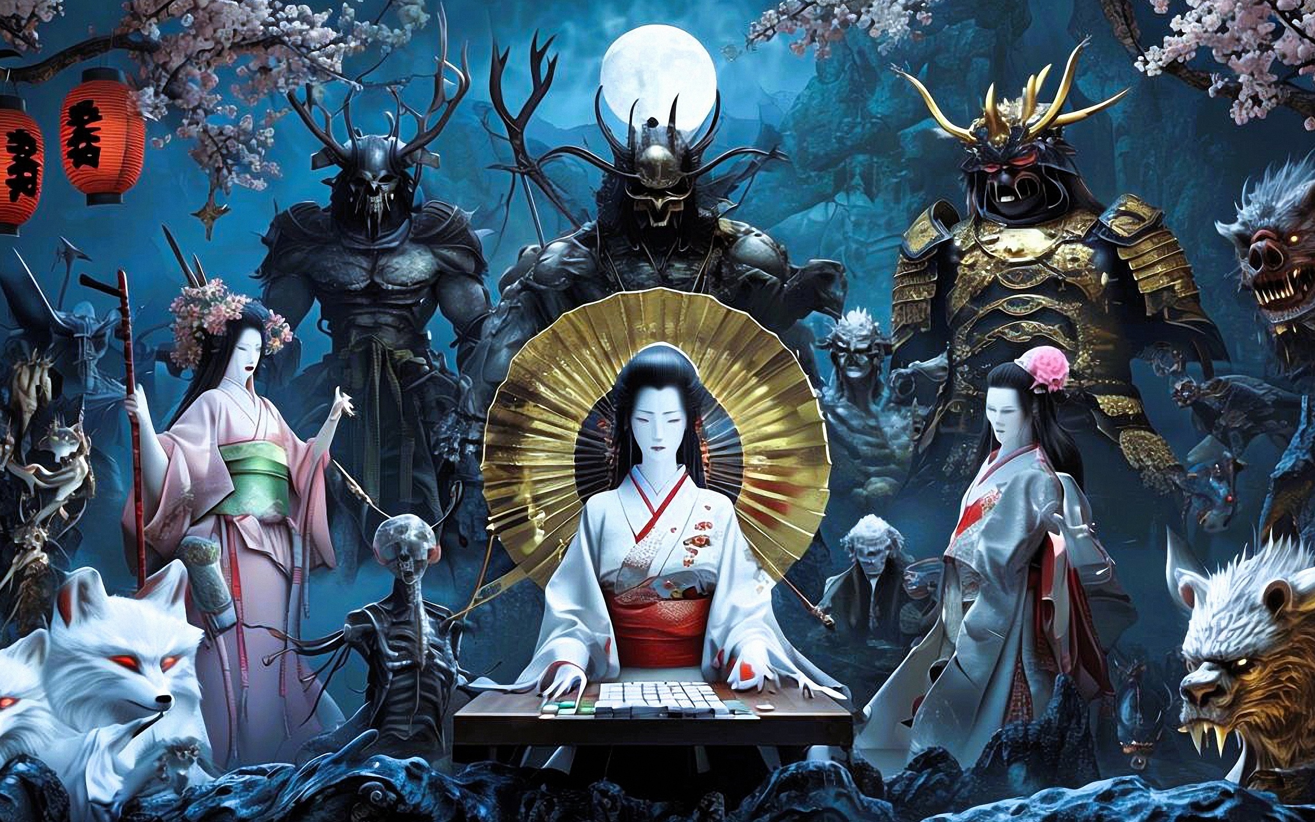 japanese mythology, folklore, demons, samurai, dragons, art, traditional, mythology, intricate, cultural