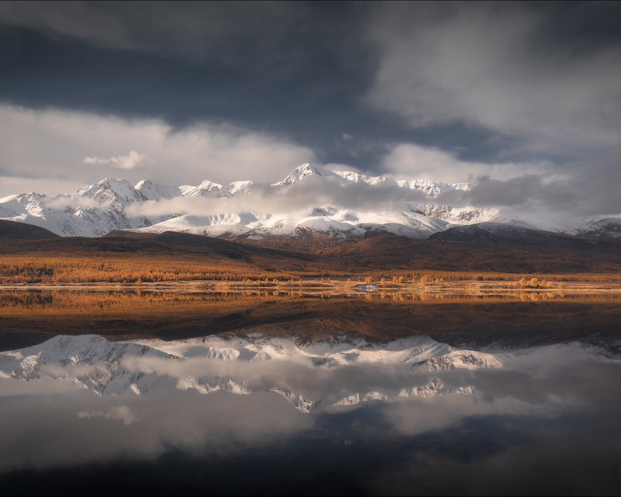 nature, reflection, sky, clouds, mountains, hills, snowy mountains, landscape, lake, water, 